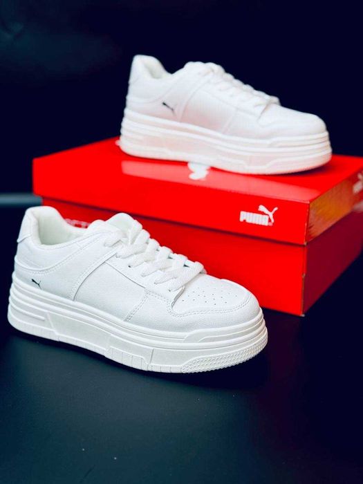 Женские осенние кроссовки puma белые натуральная кожа непромокаемые
