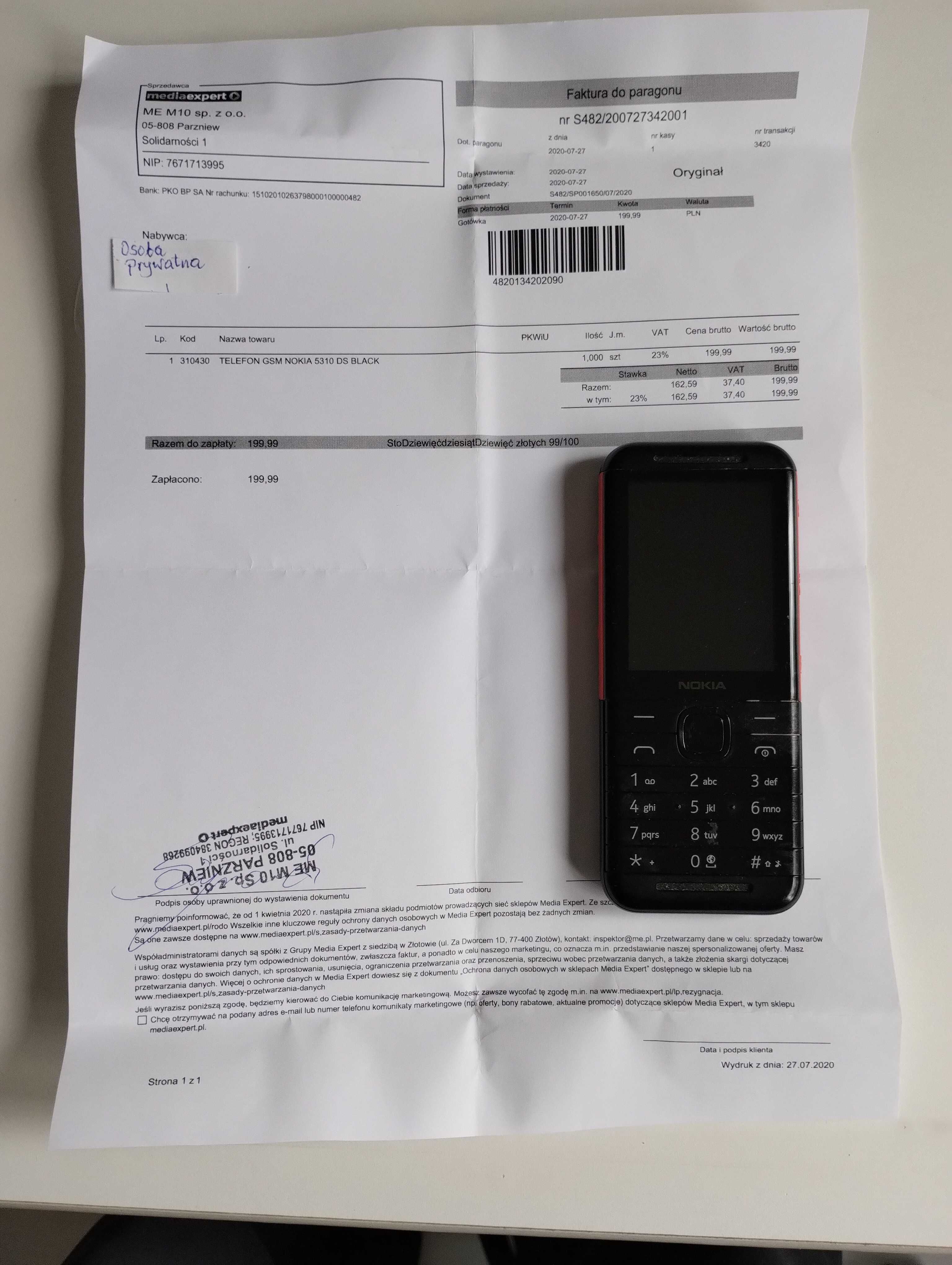 Nokia 5310 pudelko, ładowarka, instrukcja, dowód zakupu