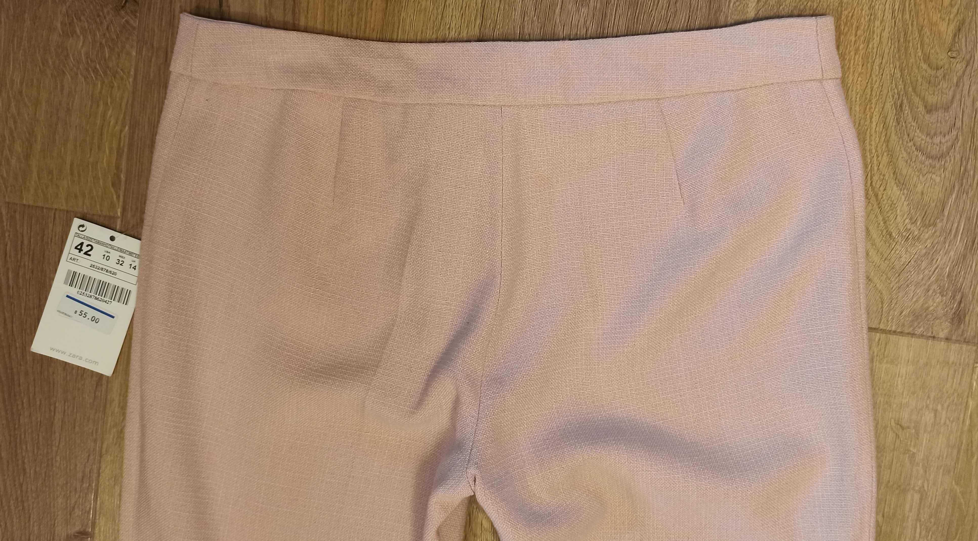 Zara Basic spodnie w kant flare bootcut wide leg szerokie pudrowy róż