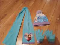 Komplet zimowy szalik, czapka i rękawiczki Elsą Frozen Kraina Lodu