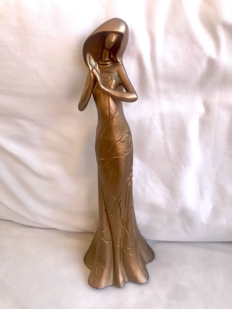 Estatueta senhora dama dourada decorativa antiga