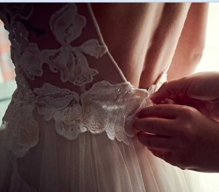 Piękna suknia ślubna boho projektu Aleksandry Mirosław r. 34-36