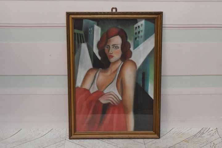 T De Łempicka - Portret Kobiety - Dama Arystokratka -Obraz Olejny 55cm