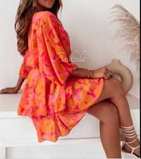 Sukienka pomarańczowa Andżela narzutka plażowa elegancka XL, XXL
