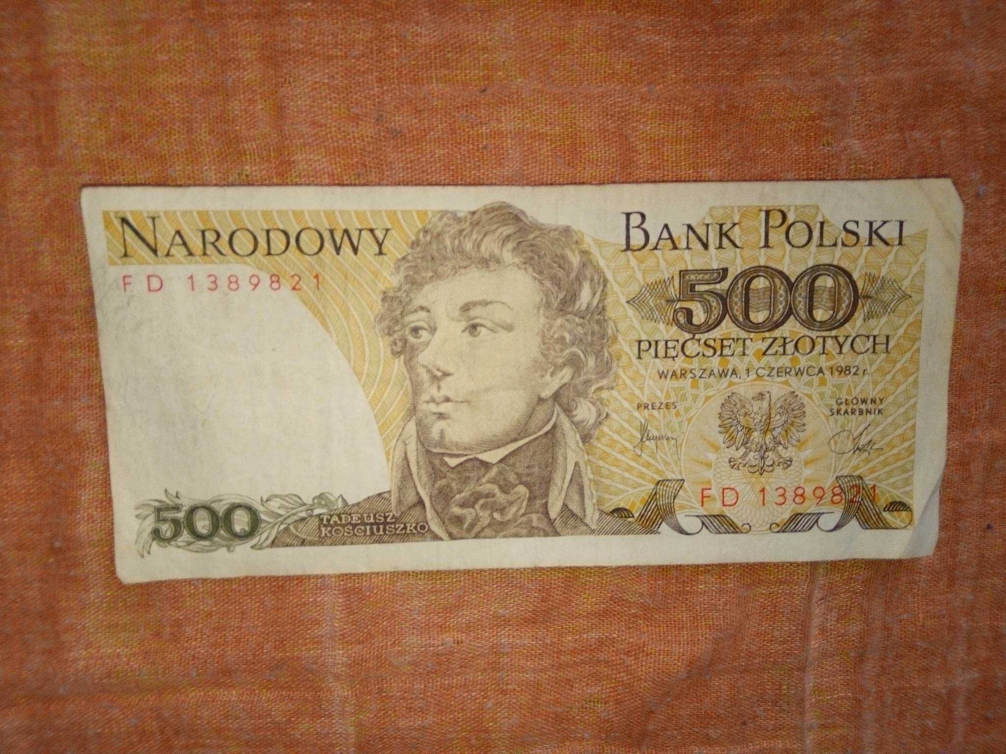 Banknot NBP 500 złotych polskich pięćset Tadeusz Kościuszko PRL 1982