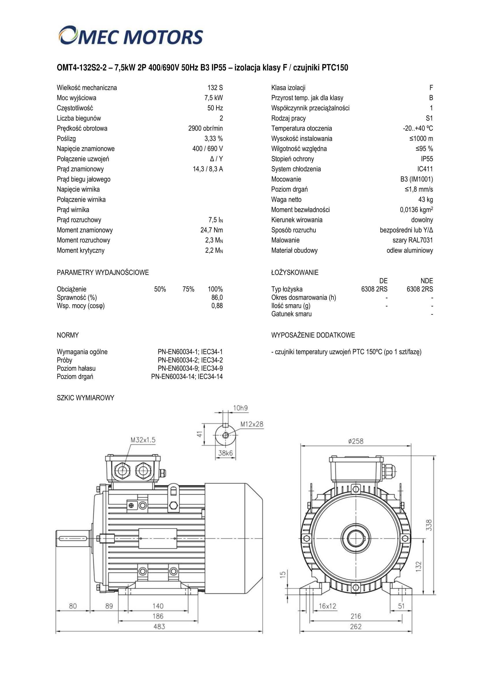 silnik elektryczny 7,5kW 2900obr. 132B3