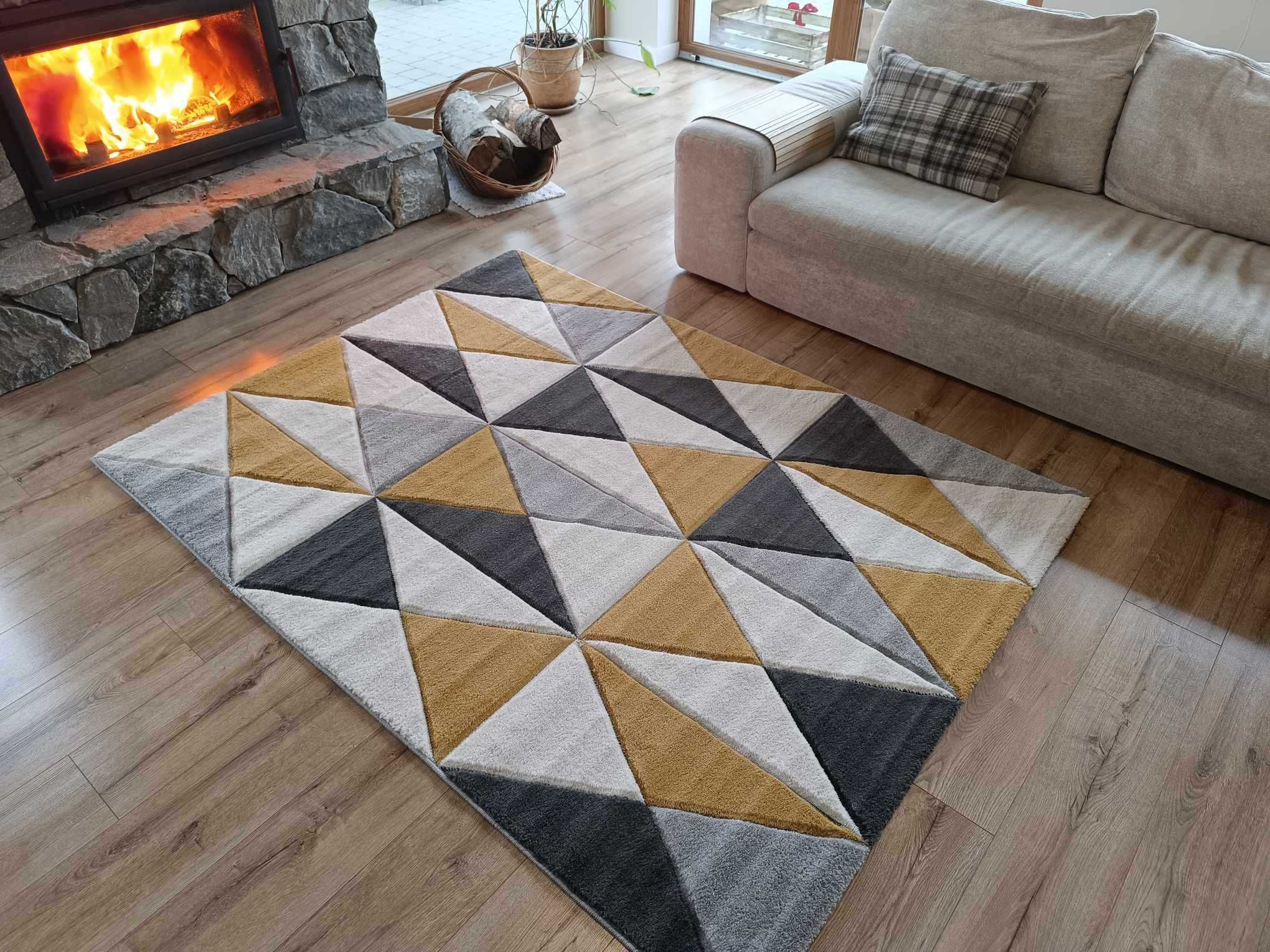 Dywan żółto czarny geometryczny do salonu 150x200cm, wzór 3D, gruby