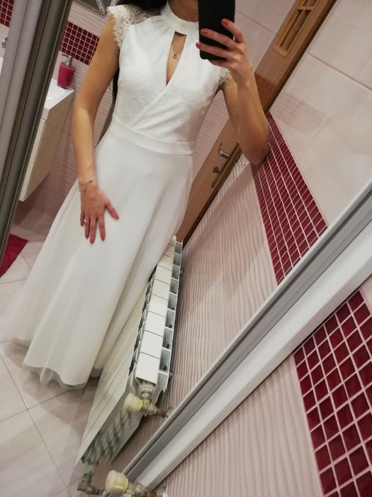 Nowa sukienka suknia maxi długa koronka koronkowa tiul 36 s ślub wesel