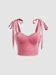 Top Crop Welurowy Na Wiązanych Ramiączkach Dusty Pink Shein M 38