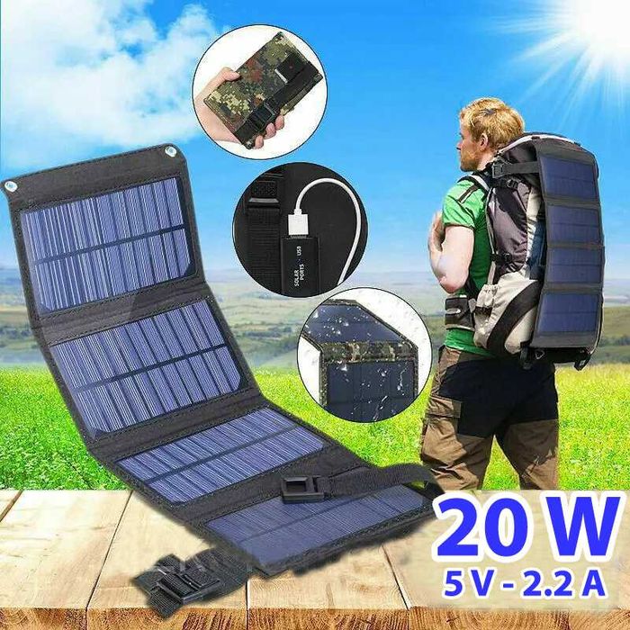 Солнечная панель батарея USB зарядка 20W (5V-2,2 A) зарядное