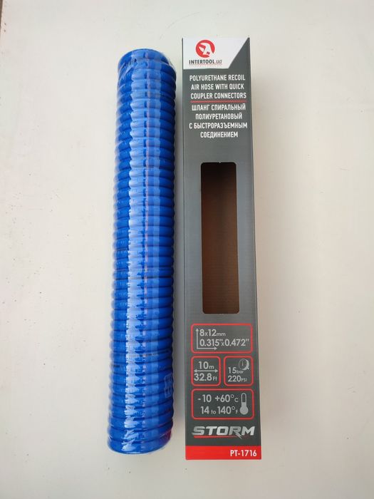 Шланг спиральный полиуретановый 10 м. 15 м  8*12  STORM INTERTOOL