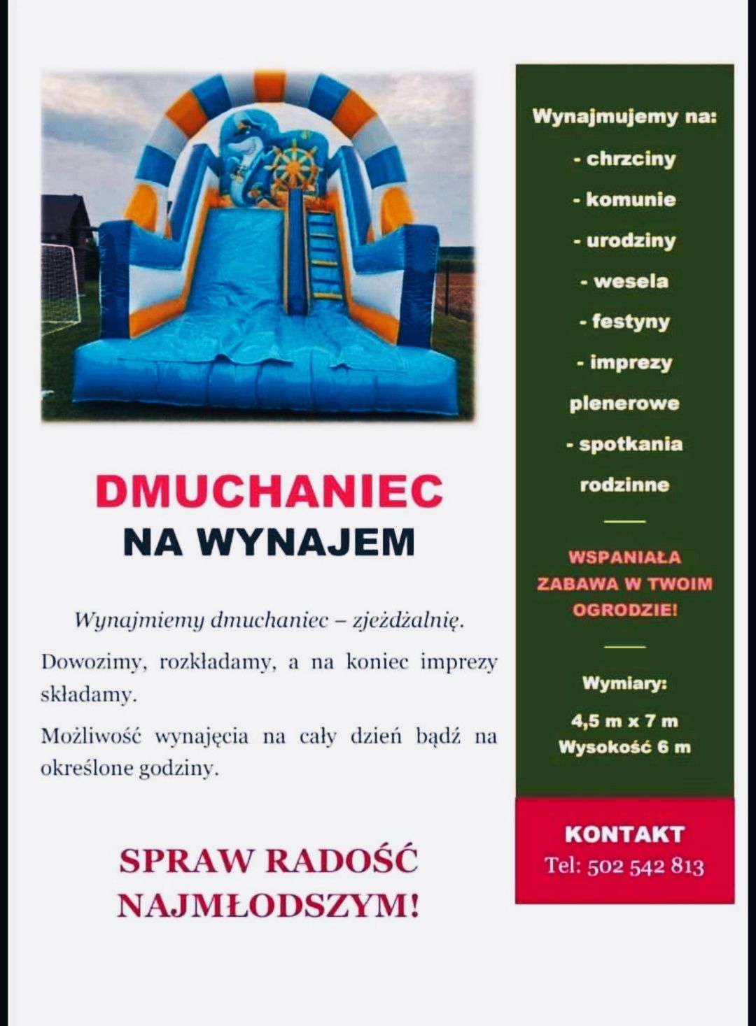 Dmuchaniec-zjezdzalnia wynajem