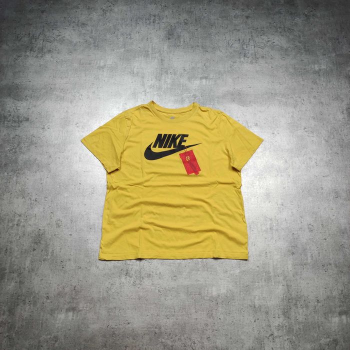 MĘSKA Koszulka Bawełna Duże Logo Nike Grafika Żółta Sportswear Active