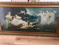Duży obraz "Noc w Wenecji" Nimfy Rusałki H. Clementz w złotej ramie za