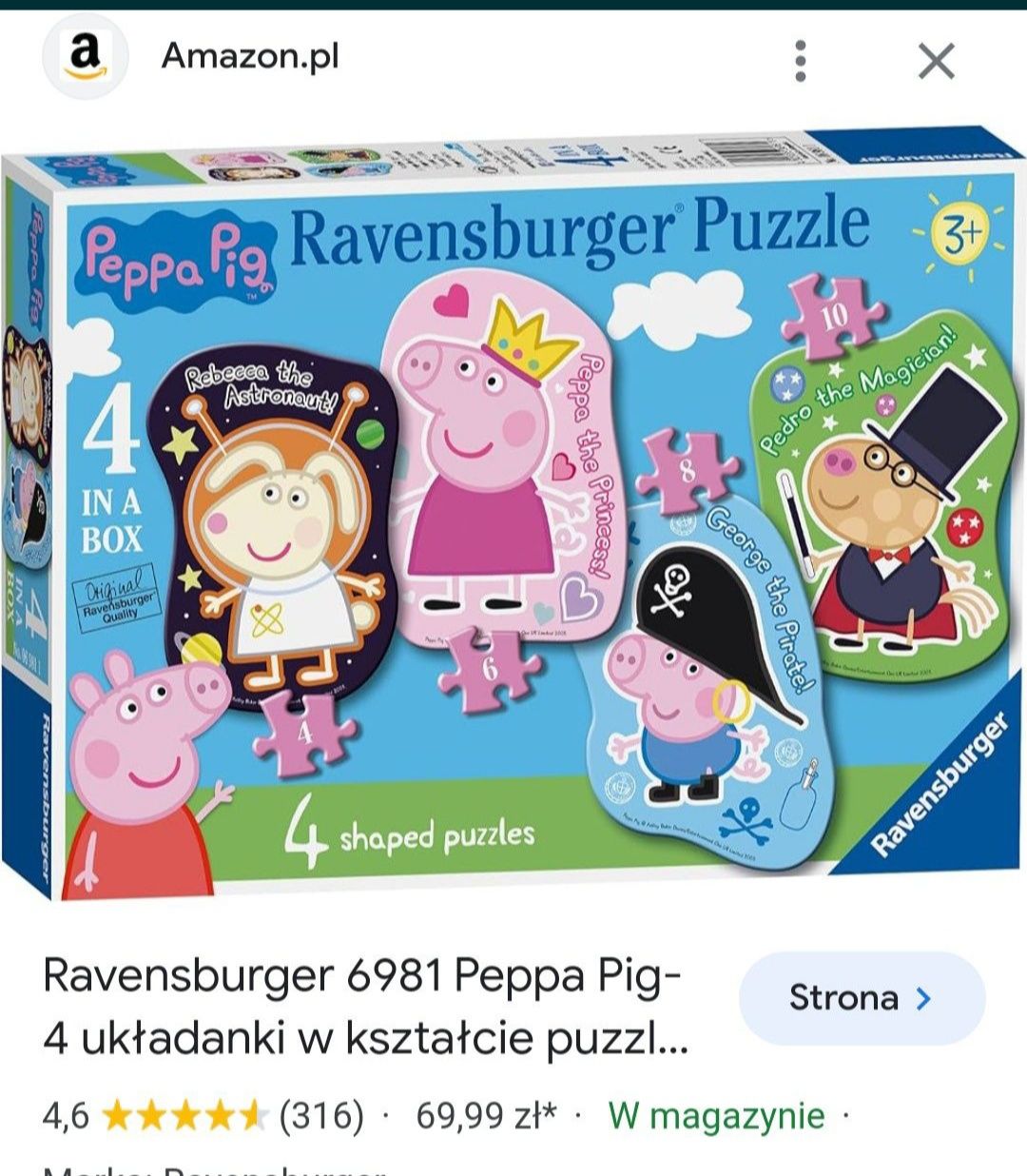 Maskotki świnka peppa i puzzle Ravensburger 6981