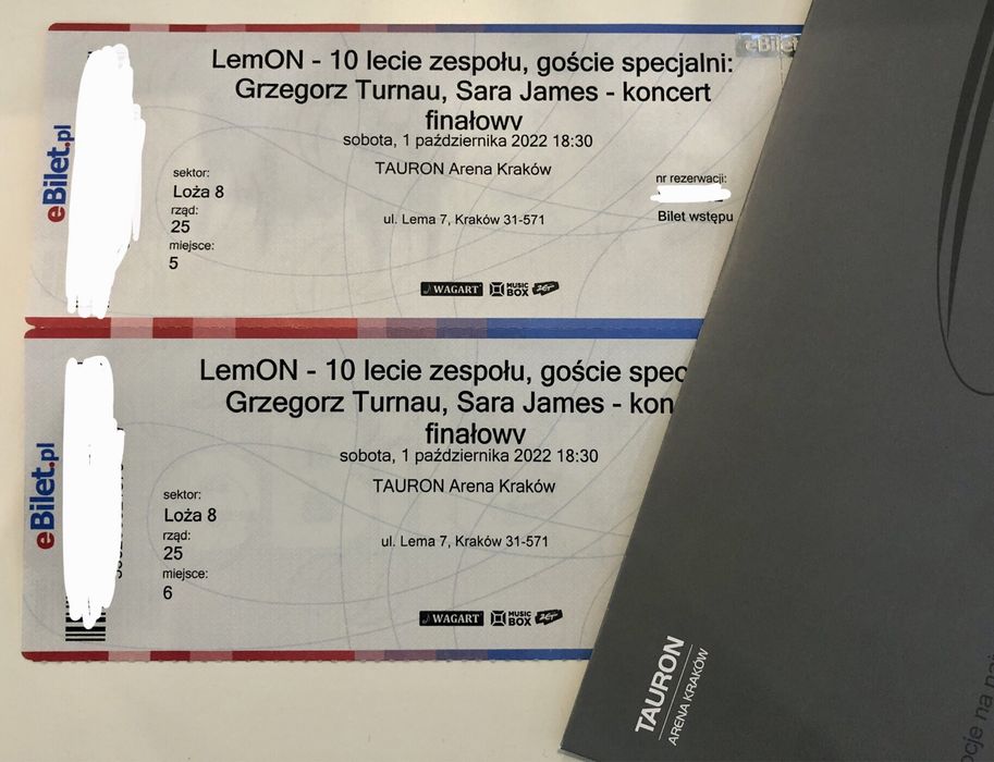 LemOn - 2 bilety na koncert 10-lecie zespołu, loża, Tauron Arena, 1.10