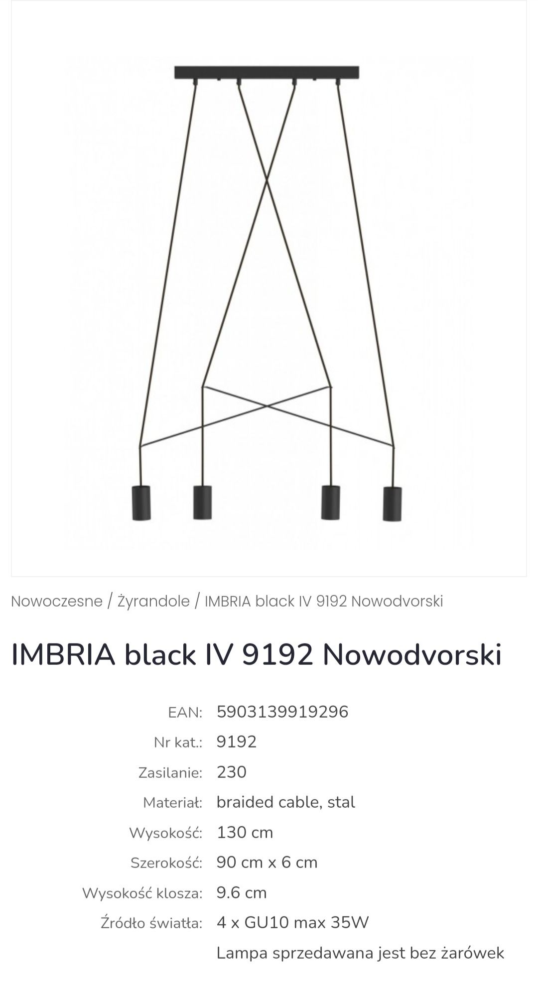 Nowodworski lampa Imbria Black IV Nowa