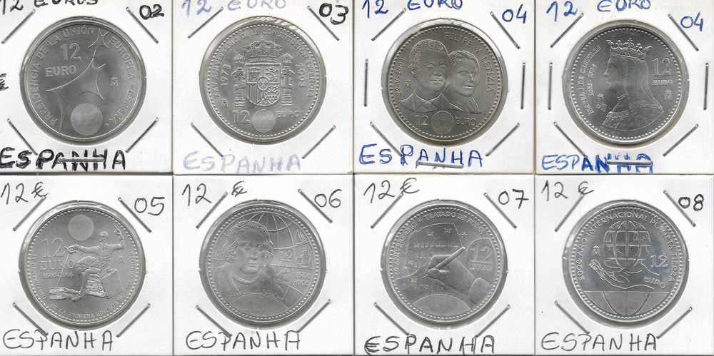 Espanha - Moedas 12 euros em prata. Coleção