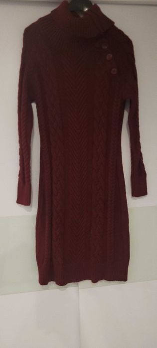 Sukienka Sweterkowa z golfem r M Bordowa