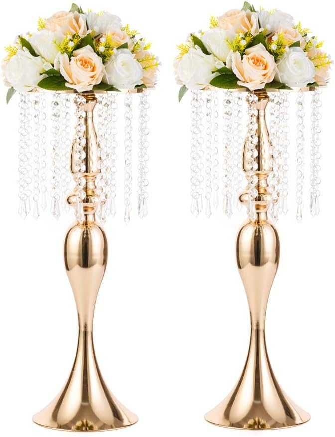 Złote wazony na stół, 54 cm wysokości, kryształowy stojak na kwiaty