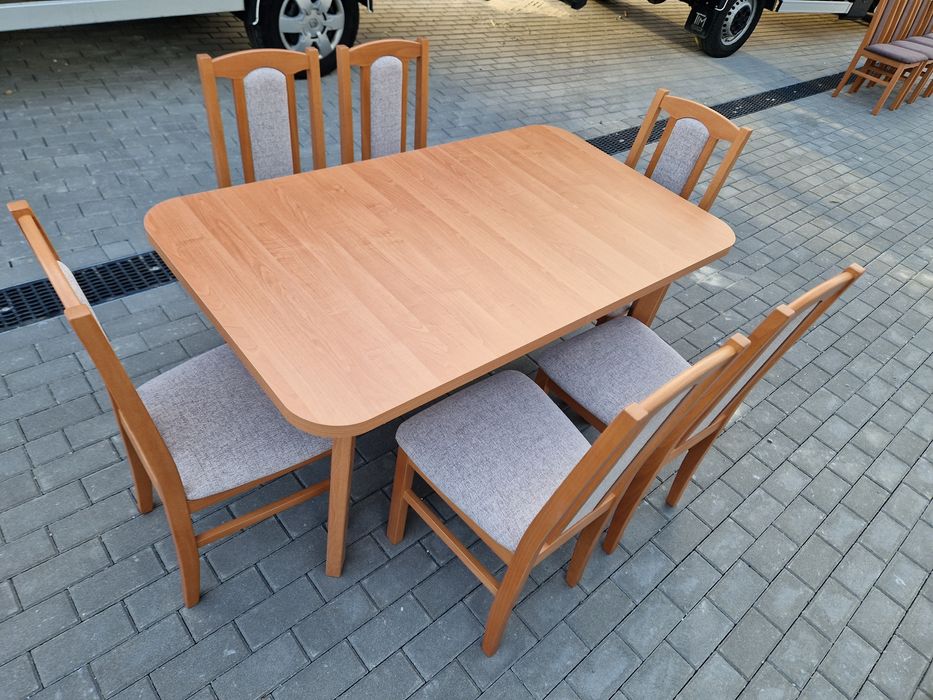 Od ręki, stół 80x140/180 + 6 krzeseł. Olcha + kawa z mlekiem , NOWE