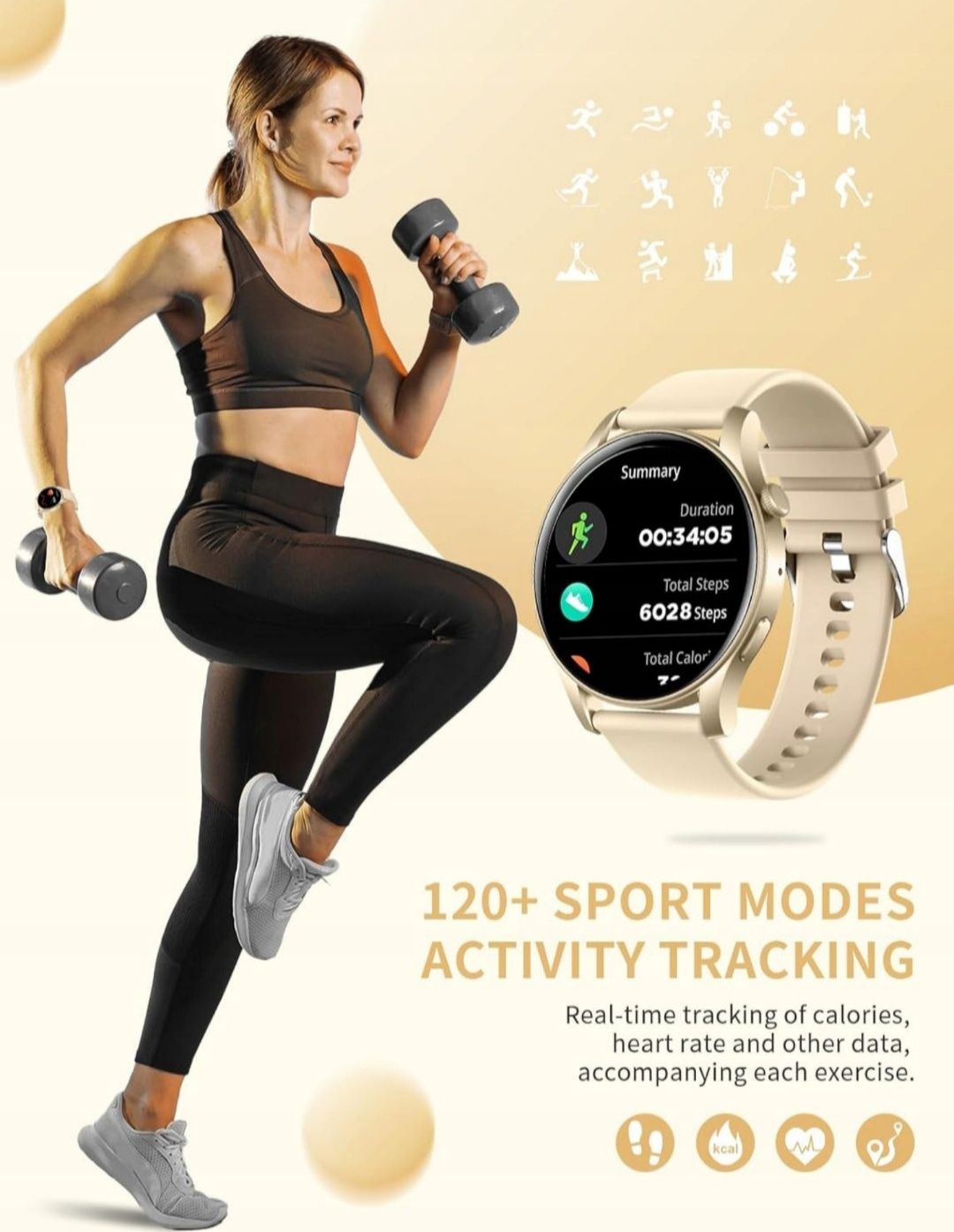 Smartwatch zegarek sportowy AMOLED męski damski krokomierz treningowy