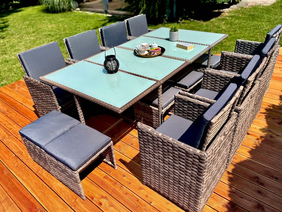 Zestaw Korfu XXL technorattan szary brąz zestaw obiadowy na taras