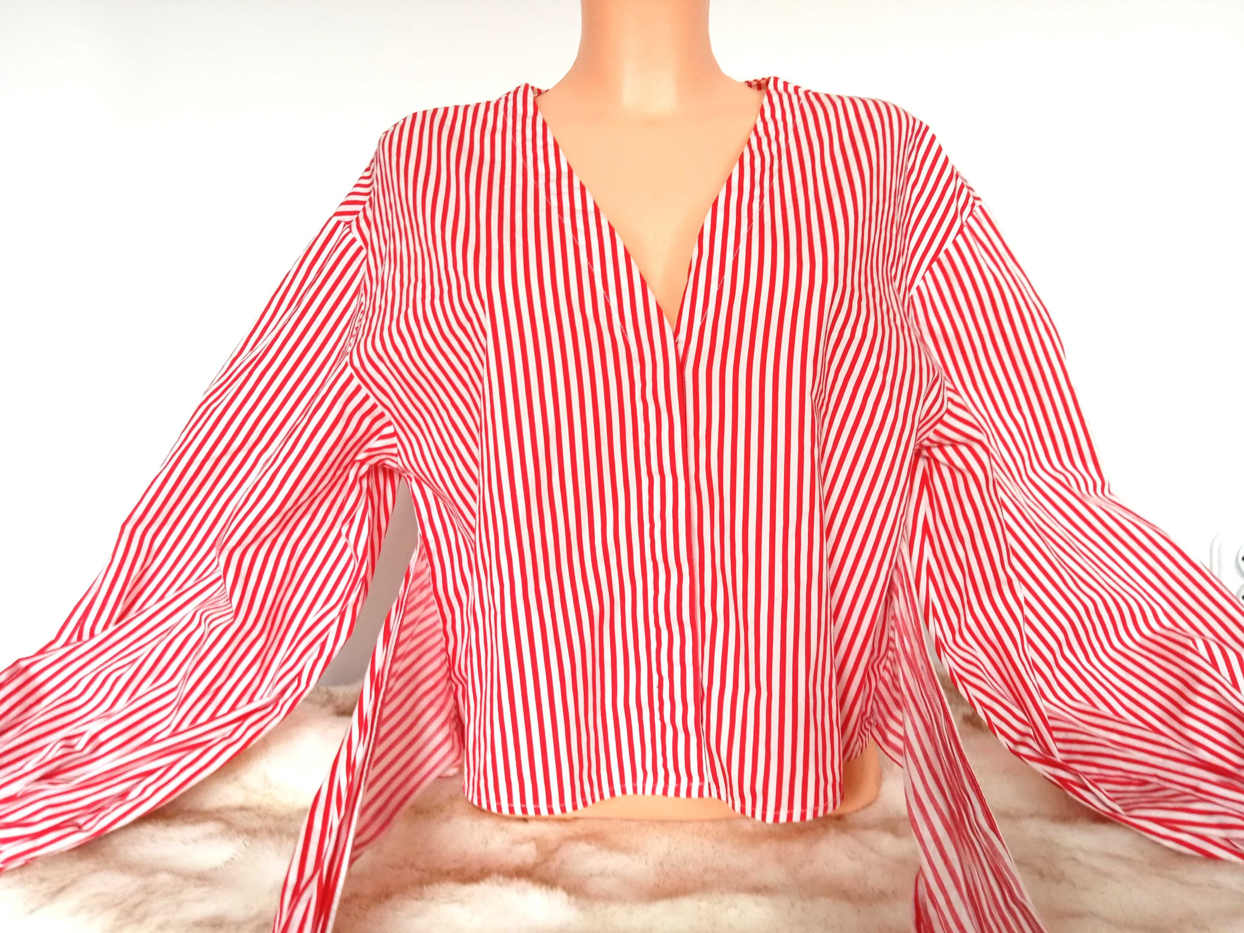 bluzka H&M w paski czerwona biała 100% bawełna