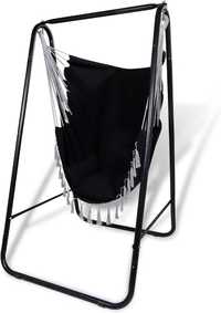 NOWY fotel huśtawka wisząca czarna. Konstrukcja + poduszki + linki