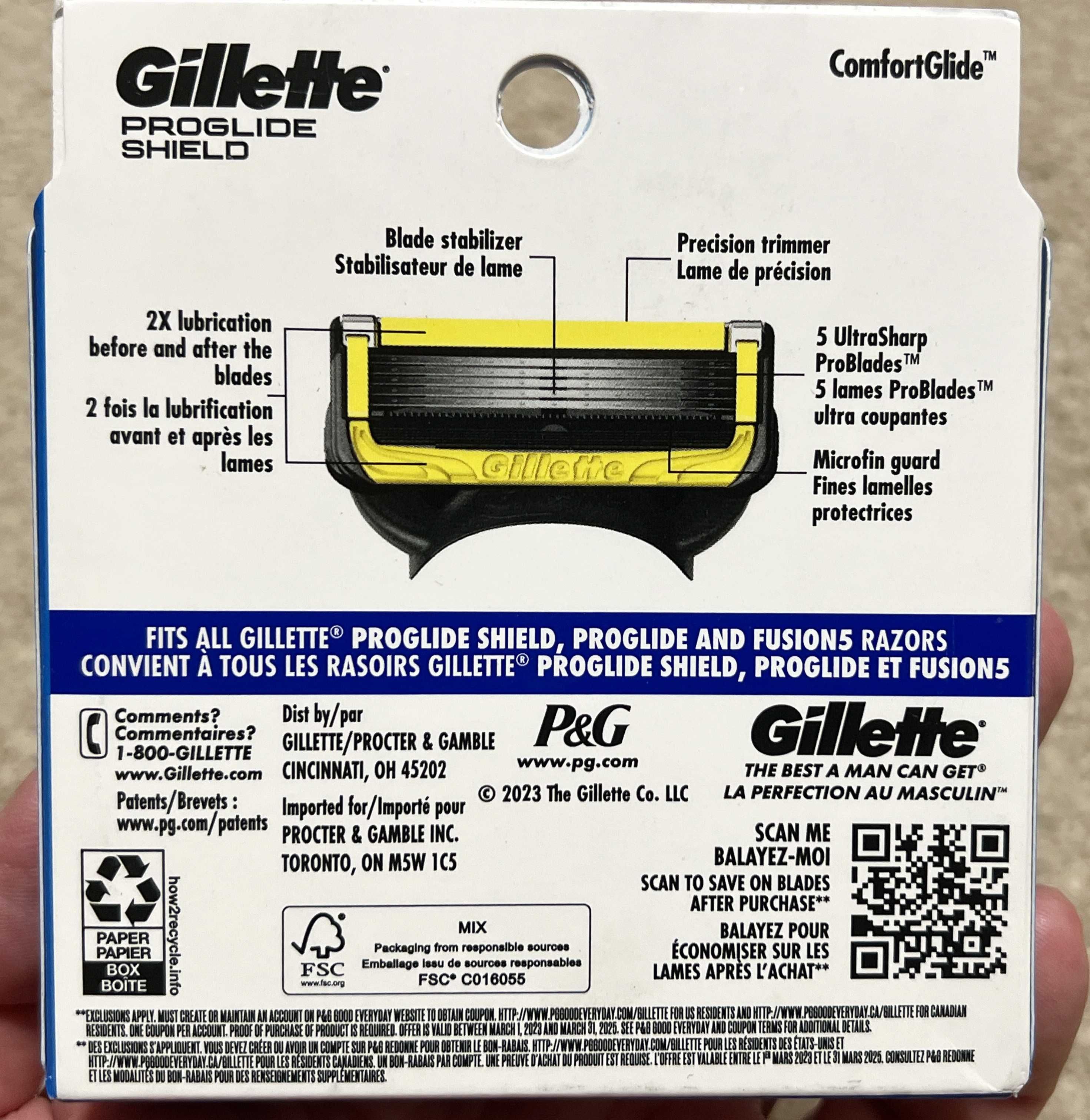 Лезвия оригинал из США Gillette Proglide SHIELD, Chill 4шт картриджи
