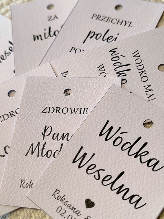 Zawieszki etykiety na wódkę weselną 24 różne napisy