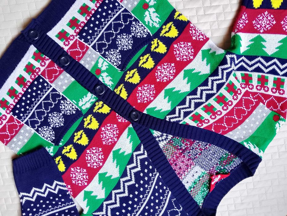 M Męski sweter świąteczny na święta kardigan rozpinany Mikołaj