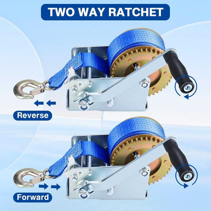 FreeTec ręczna wciągarka z niebieskim poliestrem 10 m 2500 lbs 1130kg