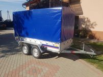 wypożyczenie przyczepki dwuosiowej lekka z plandeką stelaż wynajem