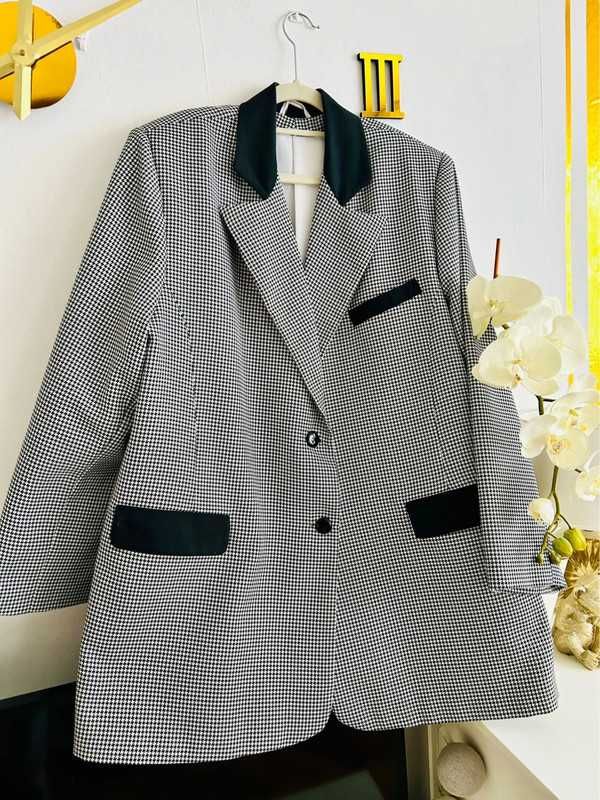marynarka pepitka oversize retro