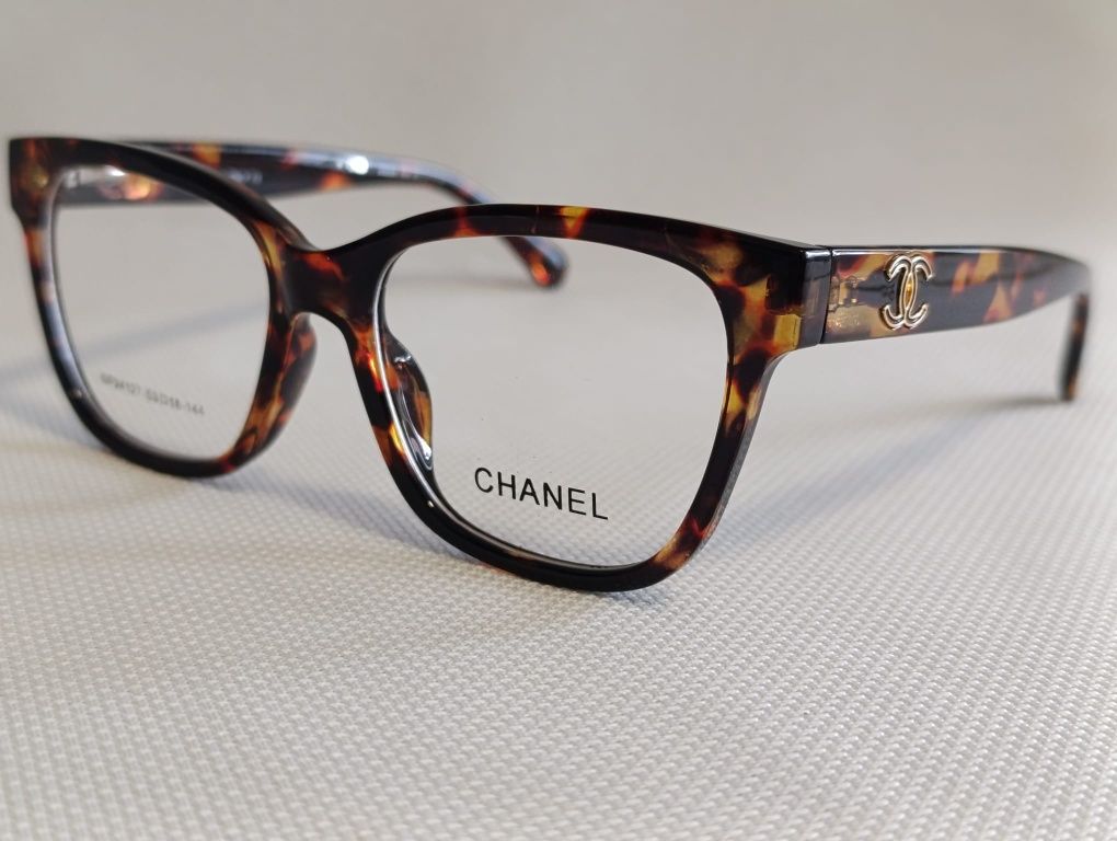 CHANEL nowe damskie okulary zerówki oprawki panterka brązowe zlote log