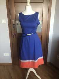 Sukienka kobaltowa z pomarańczowym pasem rozm S Tiffi