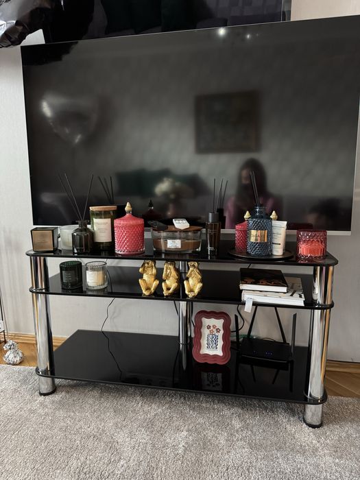 Тумба столик під телевізор скляна чорна