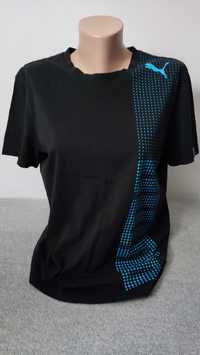 Koszulka sportowa z krótkim rękawem czarna z nadrukiem niebieskim