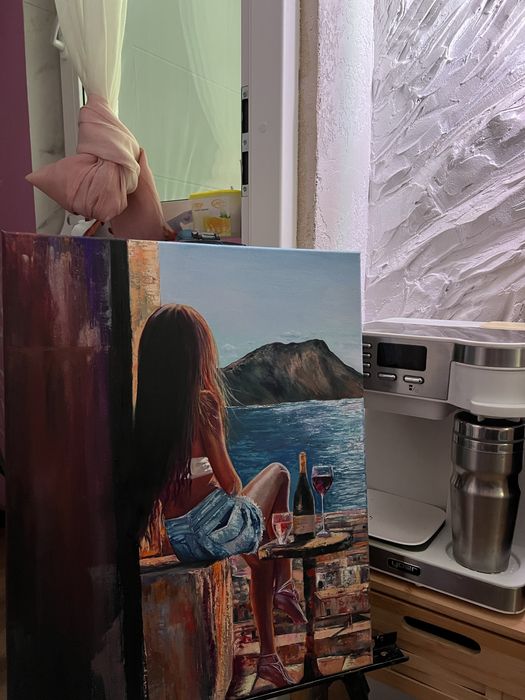 Obraz olejny, letni wieczór nad morzem 50*40