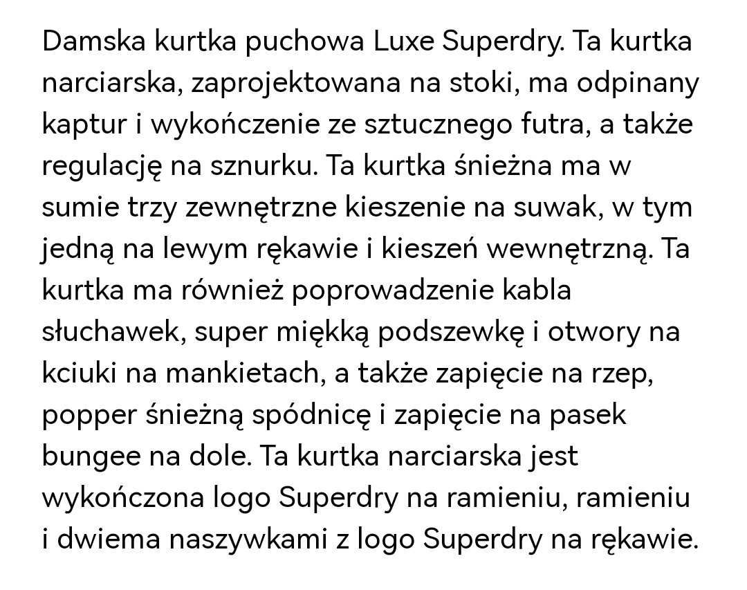 NOWA kurtka narciarska S snow luxe puffer superdry zimowa