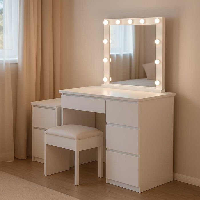 Toaletka Kosmetyczna z lustrem I oświetleniem led + PUFA CA-30 biała