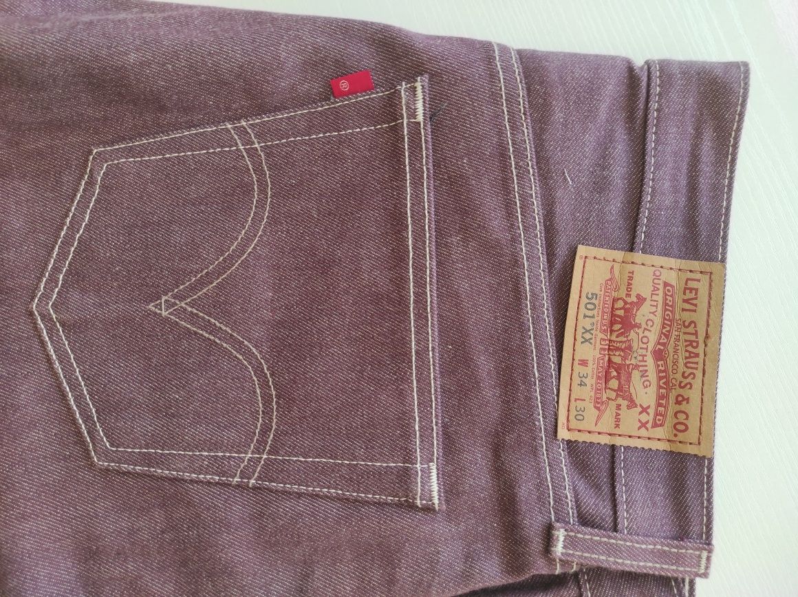 Spodnie Levi's Orginal 501 W34 L30 i W35 L30 Nowe USA fioletowe beżowe