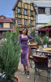 Фиолетовое платье миди  в цветы с/м