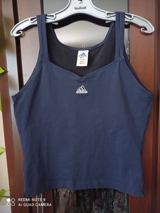 Bluzka top crop adidas 40 42 L XL granatowy vintage