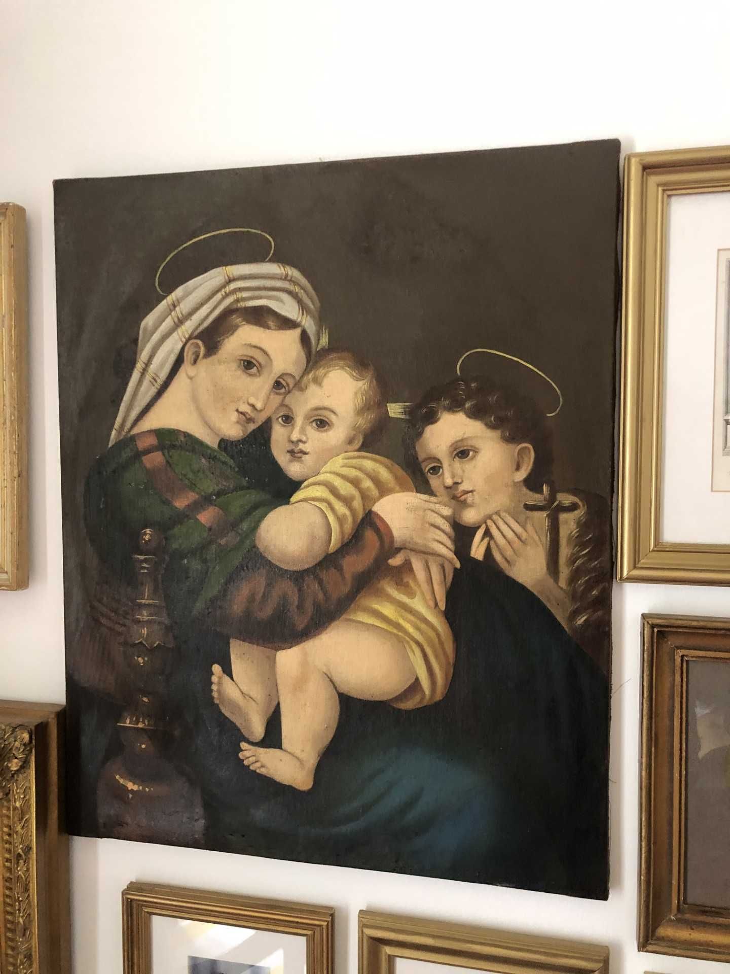 Pintura antiga, religiosa, óleo sobre tela de cerca 1850.
