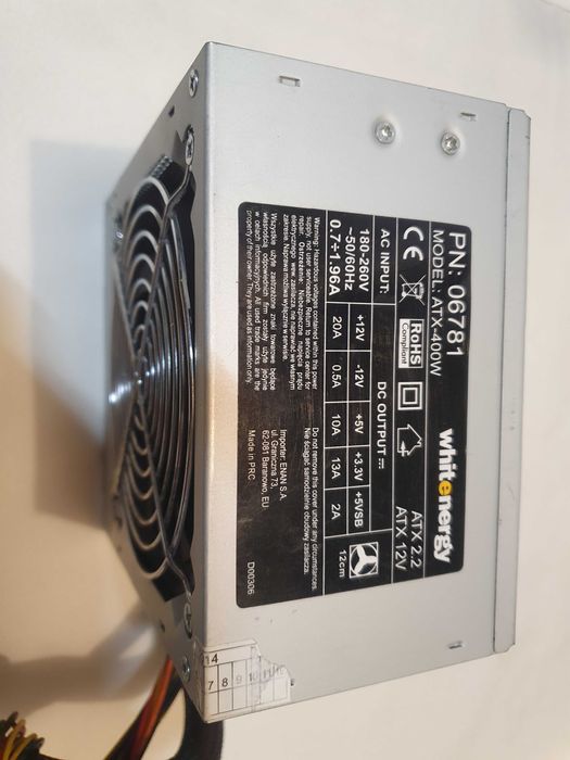 Zasilacz Whitenergy ATX-400W, zregenerowany wentylator, odkurzony