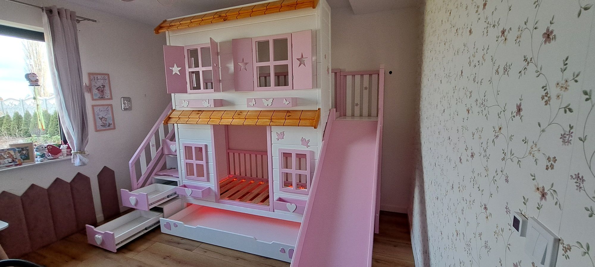 Łóżeczko łóżko piętrowe drewniane domek dla dziecka