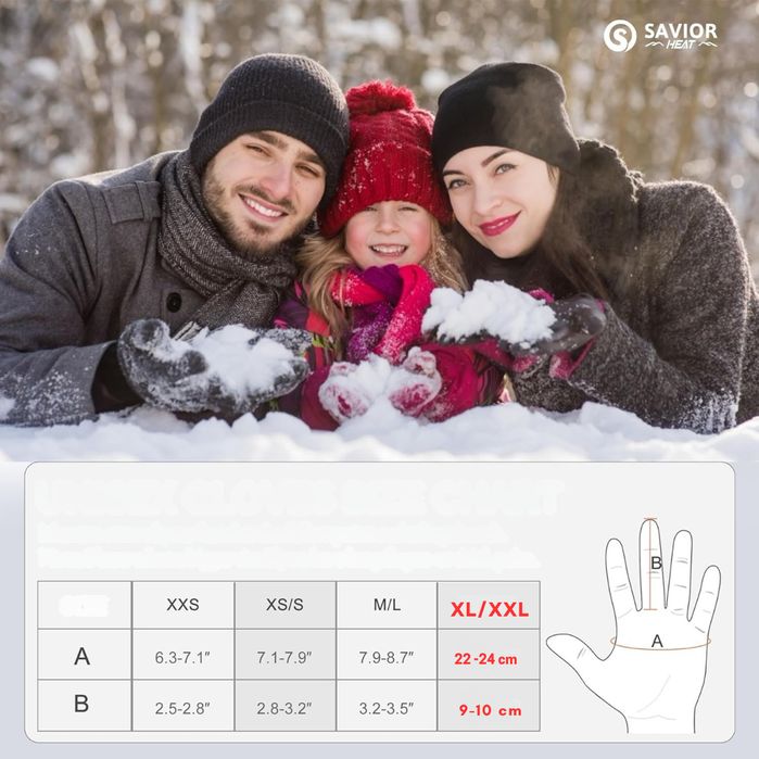 Rękawice Grzewcze Zimowe Cienkie Sportowe SAVIOR HEAT 2200mAh XL/XXL