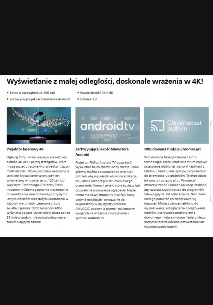 Projektor laserowy 4k Philips screeneo U5
